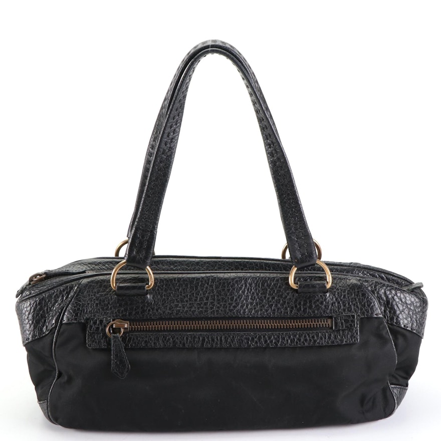 Prada Shoulder Bag in Tessuto Nylon and Black Leather