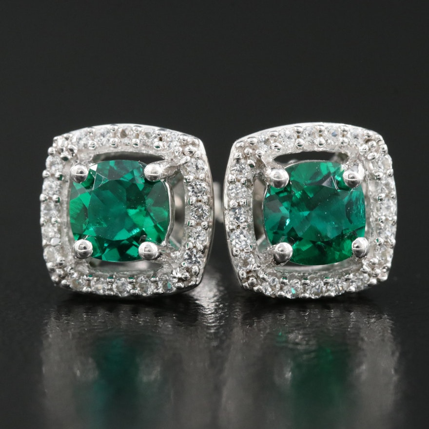 Sterling Emerald and White Sapphire Stud Earrings