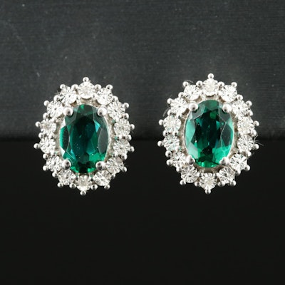 Sterling Emerald and Diamond Halo Earrings