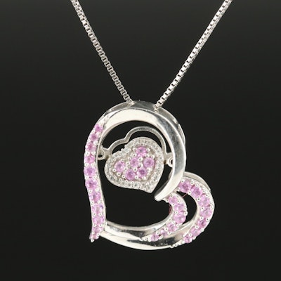 Sterling Sapphire Heart Pendant Necklace