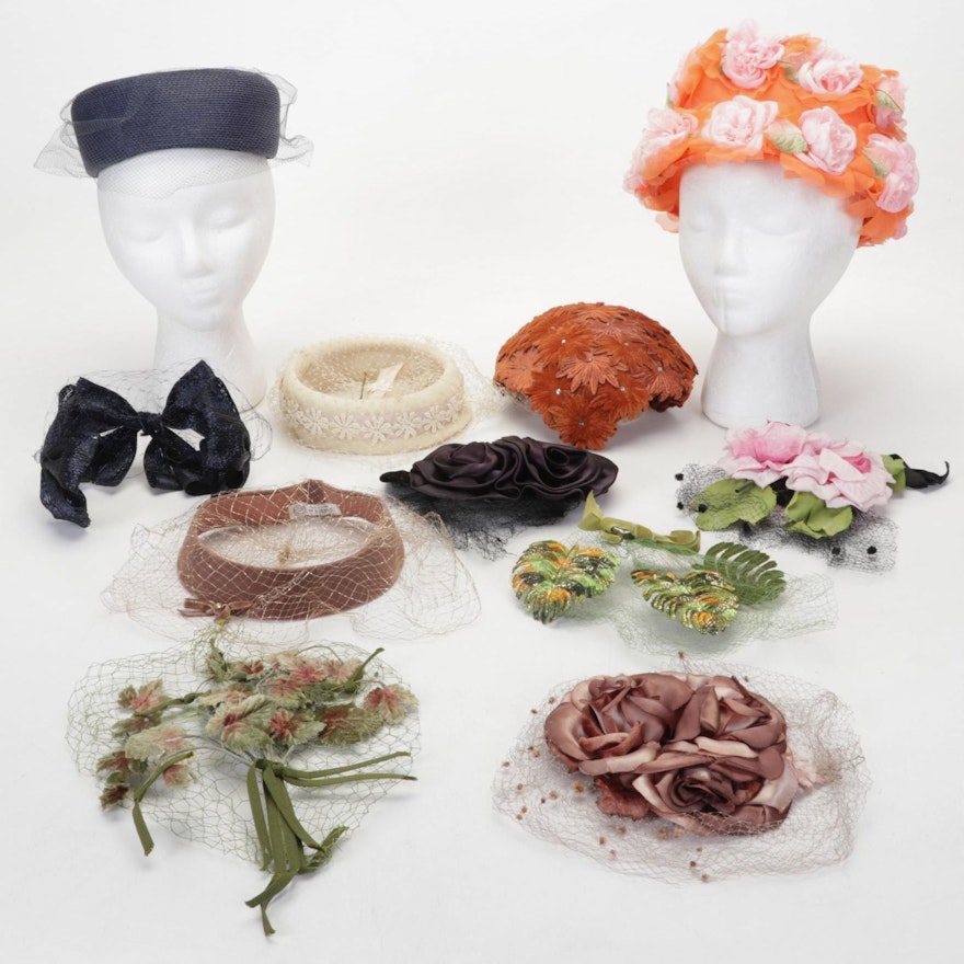 Union Made Floral Cloches, Casques, and Fascinators with Other Vintage Hats