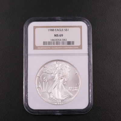 NGC Graded MS69 1988 American Silver Eagle