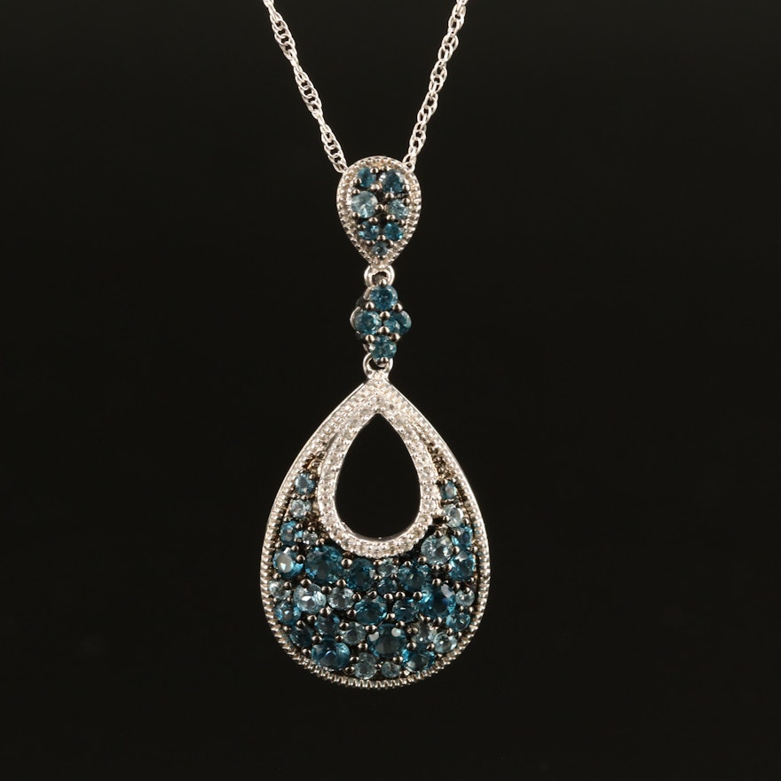 Sterling Topaz and White Sapphire Teardrop Pendant Necklace