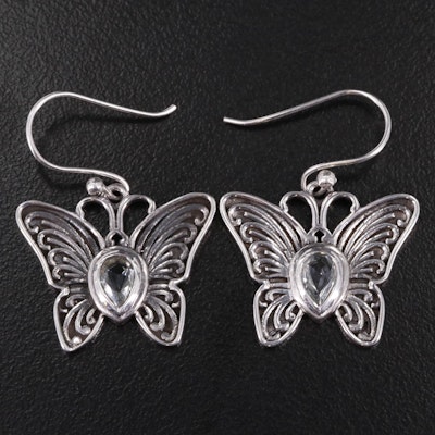 Sterling Aquamarine Butterfly Drop Earrings