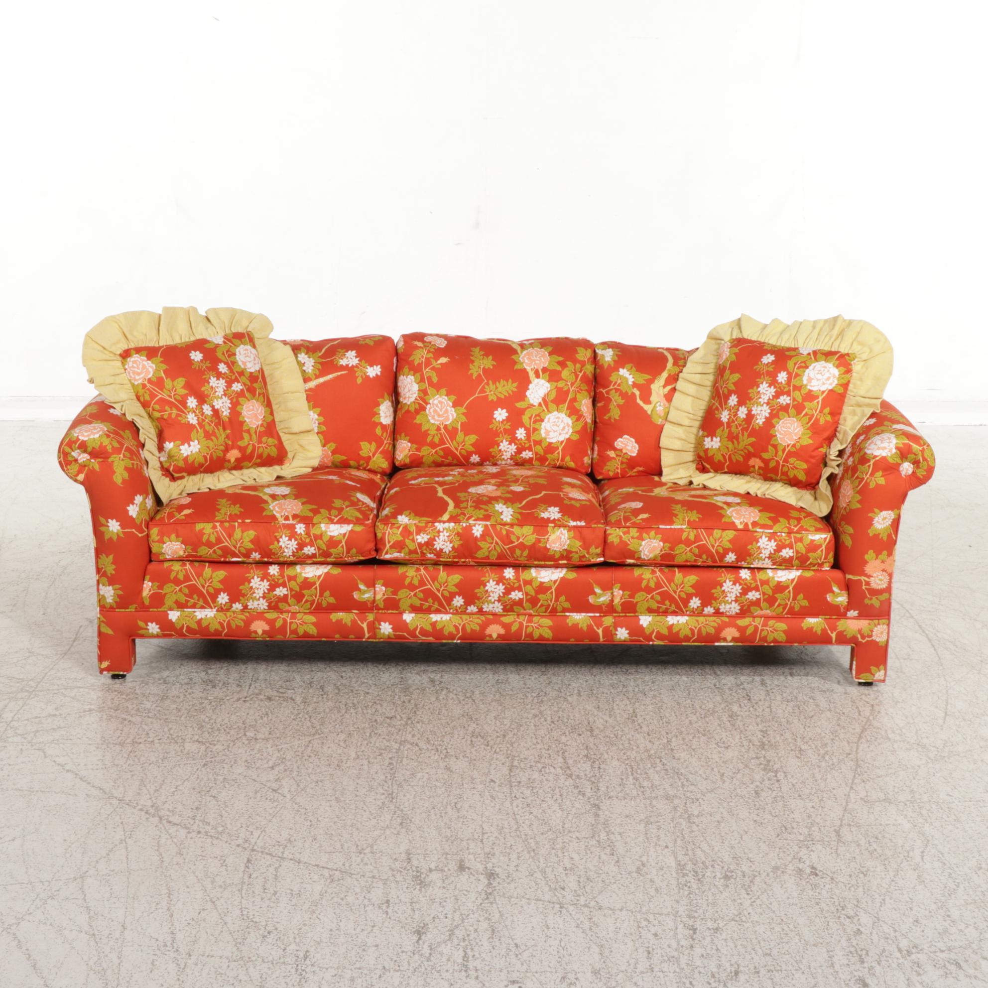 Western Furniture CustomUpholstered Sofa with Throw Pillows EBTH