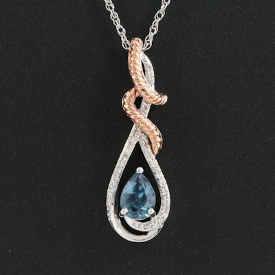 London Blue Topaz and Diamond Pendant Necklace with 10K Rose Gold Accents