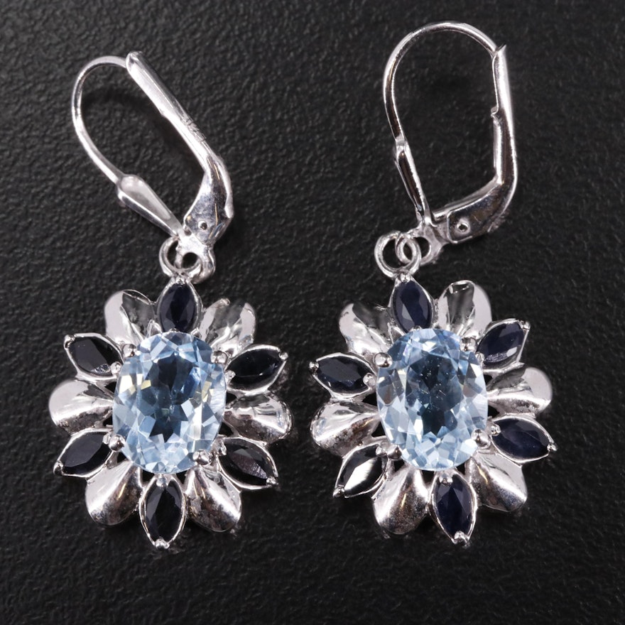 Sterling Blue Topaz and Sapphire Drop Earrings