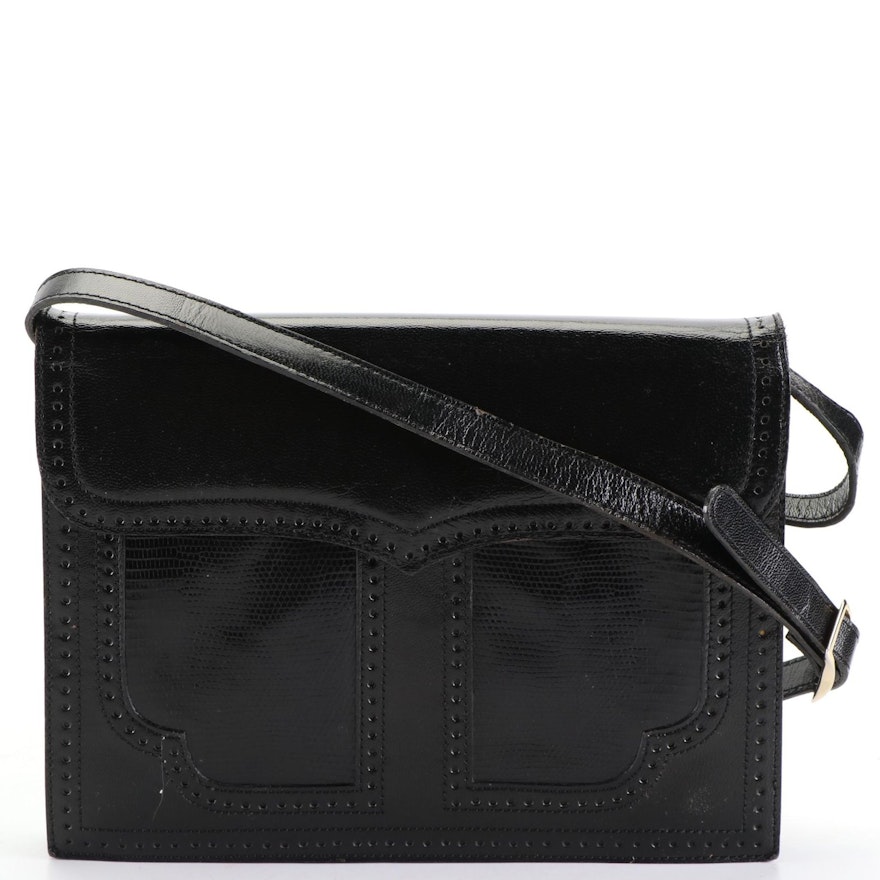Yves Saint Laurent Convertible Clutch in Lizard Skin/Leather with Brogue Detail