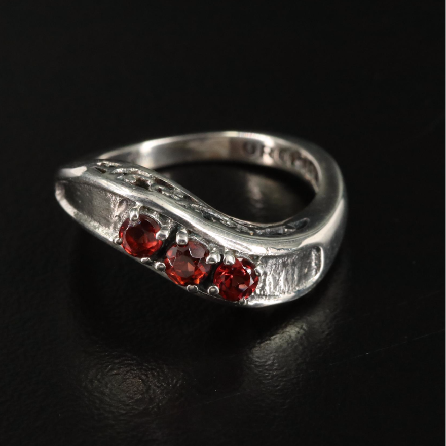 Sterling Garnet Ring with Scrollwork Accents