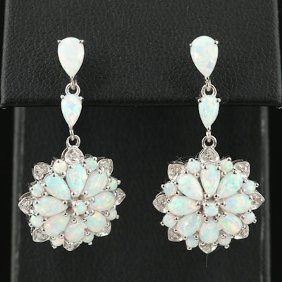 Sterling Opal and Diamond Earrings
