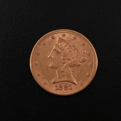 1881 Liberty Head $5 Gold Half Eagle