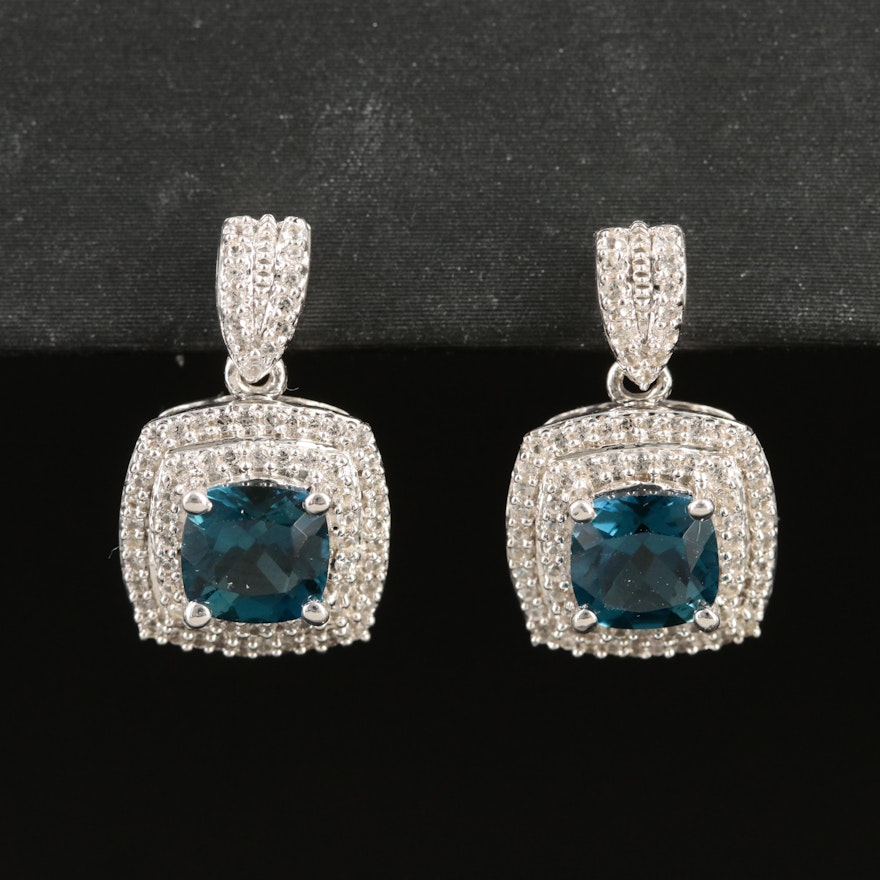 Sterling London Blue Topaz and White Sapphire Earrings