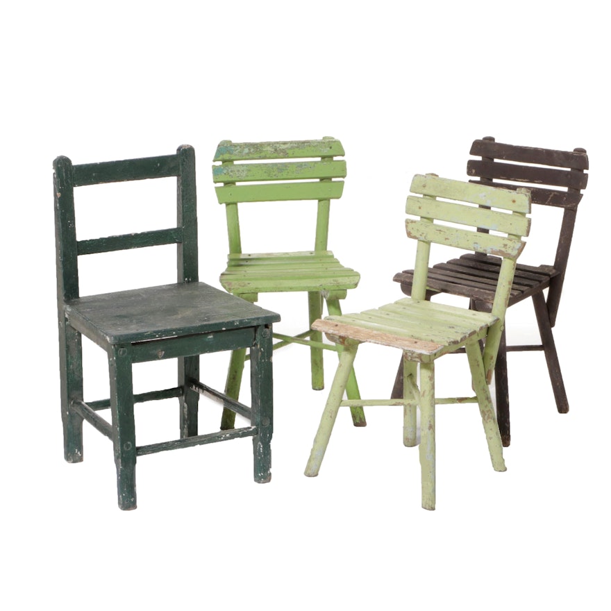 Primitive Style Painted Wooden Children's Chairs