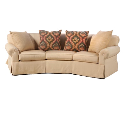 Henredon Custom-Upholstered Roll-Arm Curved Sofa with Pillows