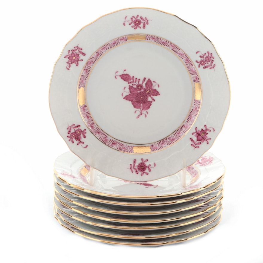 Herend Raspberry "Chinese Bouquet" Porcelain Bread and Butter Plates