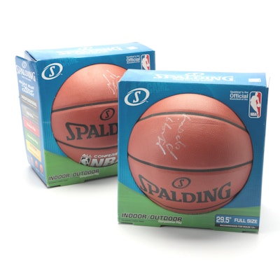 Gregg Popovich and Grant Hill Signed NBA Spalding Basketballs