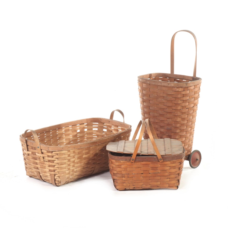 Red-Man Split Wood Grape Harvest Basket With More Wood Splint Baskets