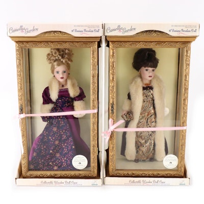 BK Collectibles Camellia Garden Collection Porcelain Dolls with Display Cases