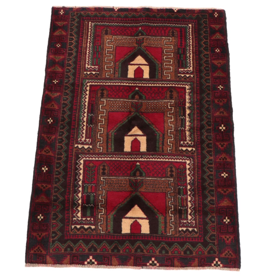3'1 x 4'5 Hand-Knotted Afghan Baluch Accent Rug