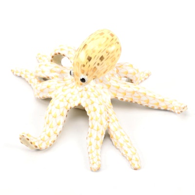 Herend Butterscotch Fishnet with Gold "Octopus" Porcelain Figurine