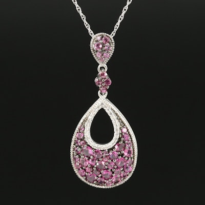 Sterling Garnet and White Sapphire Teardrop Pendant Necklace