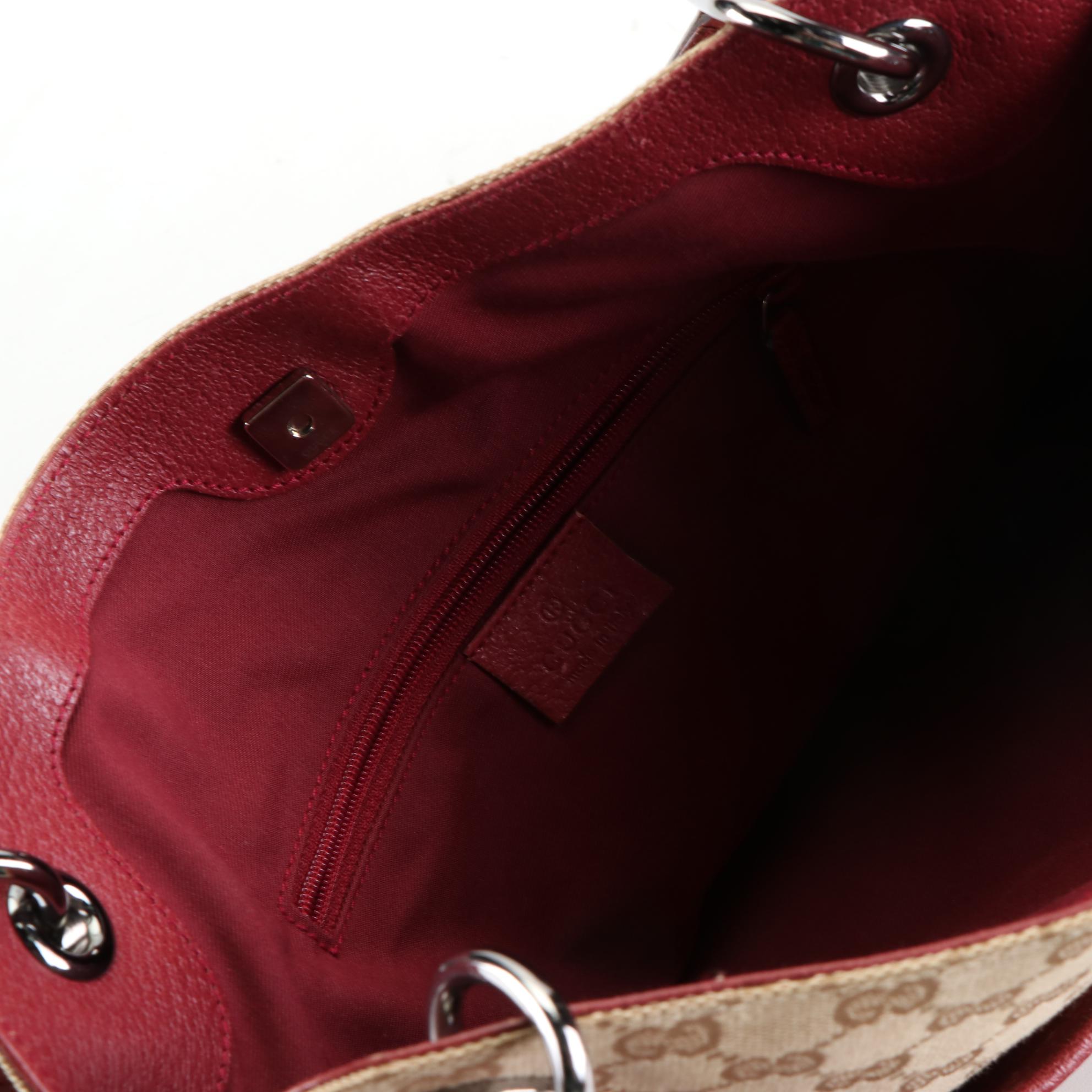 Gucci Eclipse Shoulder Bag in GG Canvas with Red Cinghiale Leather Trim