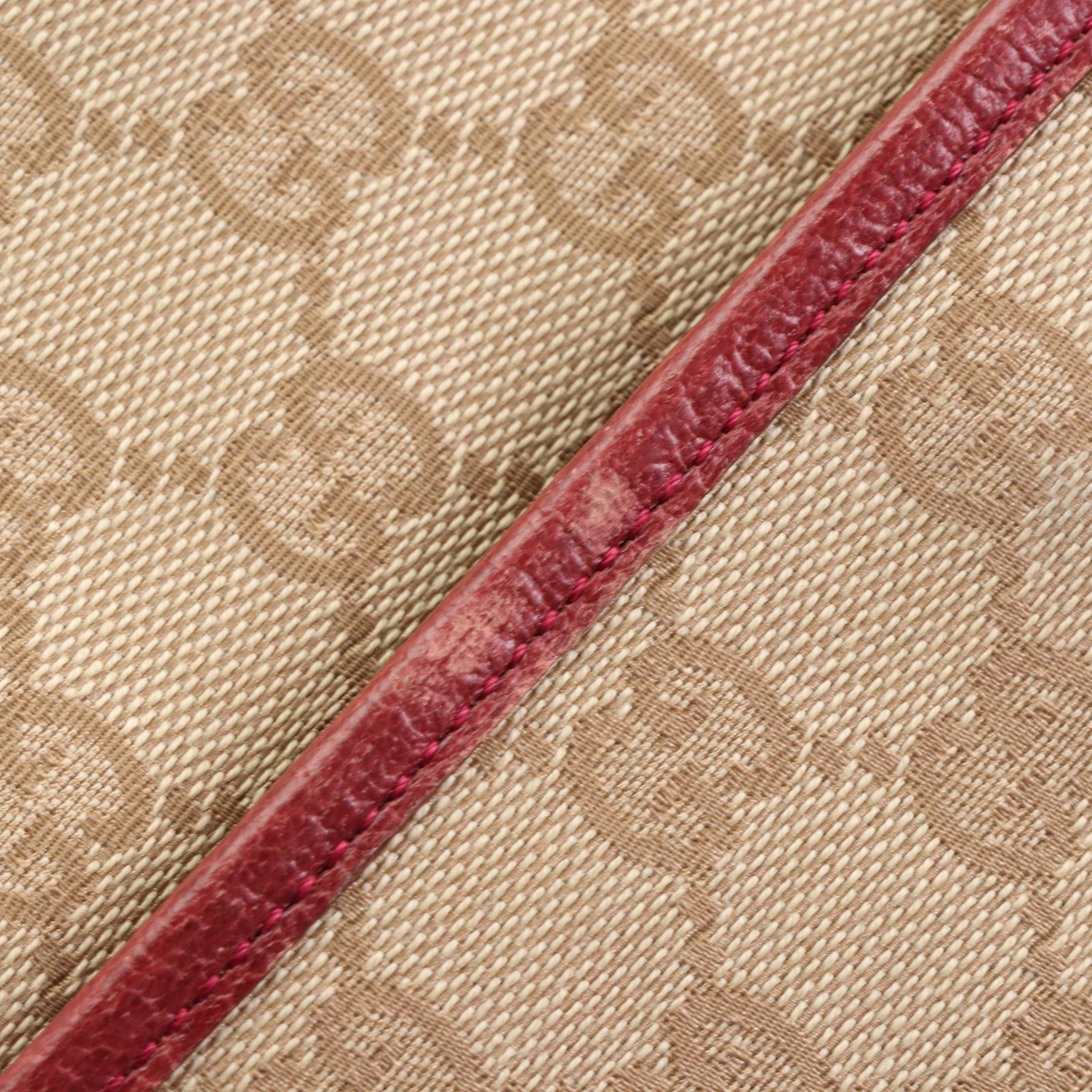 Gucci Eclipse Shoulder Bag in GG Canvas with Red Cinghiale Leather Trim