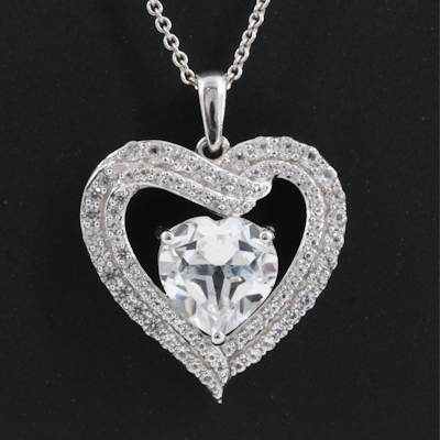 Italian Sterling Sapphire Heart Pendant Necklace