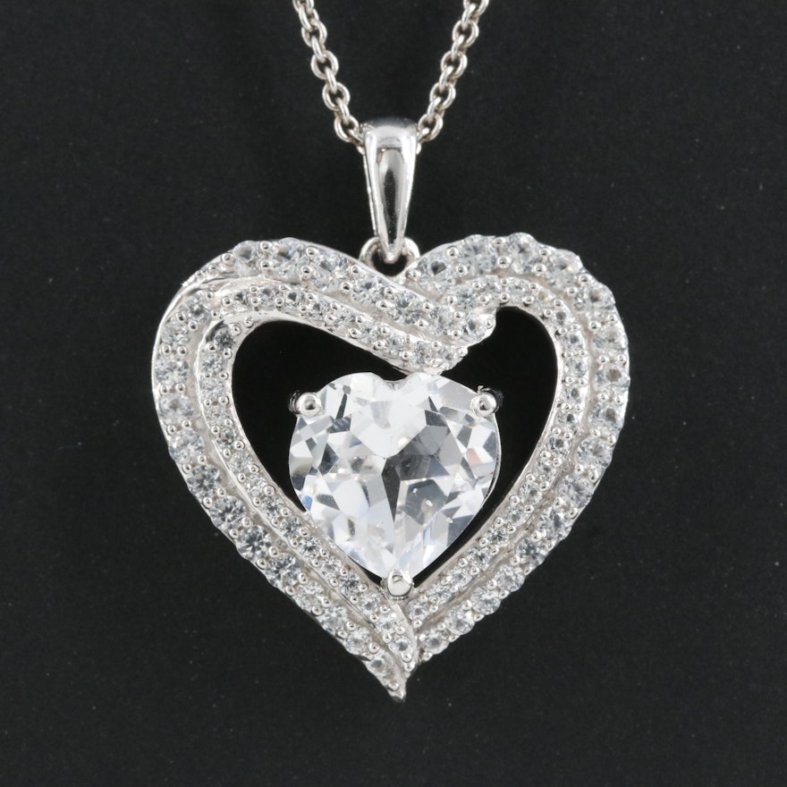 Italian Sterling Sapphire Heart Pendant Necklace