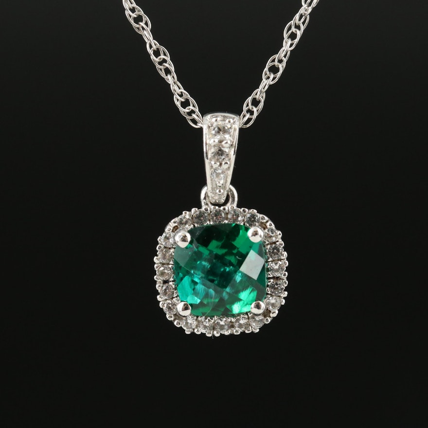 Sterling Emerald and Sapphire Pendant Necklace