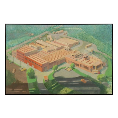 Large-Scale Oil Painting of Nationaline Warehouse, Circa 1970