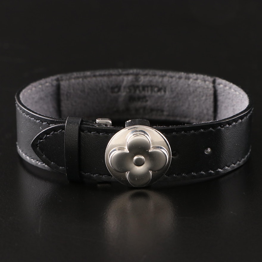 Louis Vuitton "Good Luck" Bracelet in Embossed Black Leather