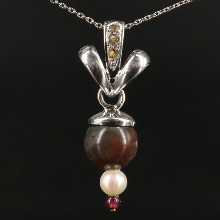 Sterling Jasper, Citrine, Garnet, and Additional Gemstones Pendant Necklace