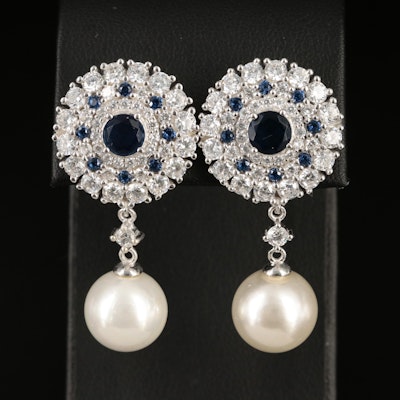 Sterling Cubic Zirconia, Glass and Faux Pearl Earrings
