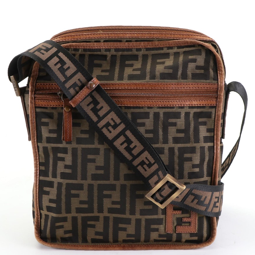 Fendi Zip-Around Crossbody in Zucca Canvas and Leather