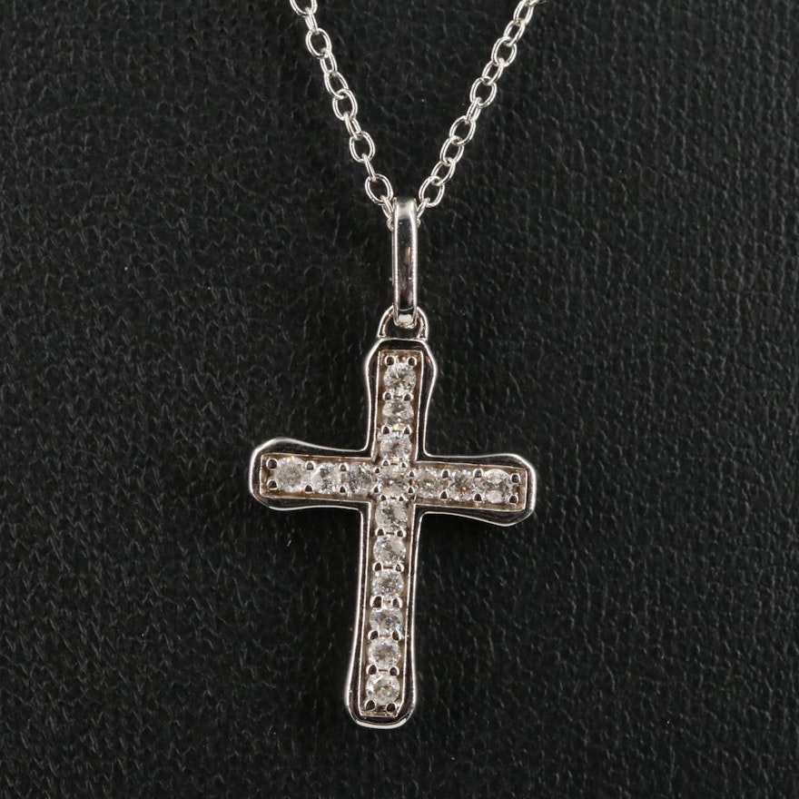 Sterling 0.26 CTW Diamond Cross Pendant Necklace