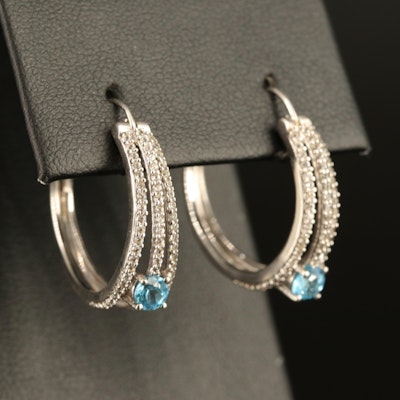 Sterling Topaz and White Sapphire Hoop Earrings