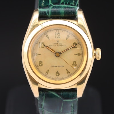 1947 Rolex 14K Oyster Perpetual Chronometer Bubble Back Wristwatch