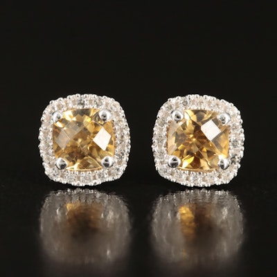 Sterling Citrine and Sapphire Stud Earrings