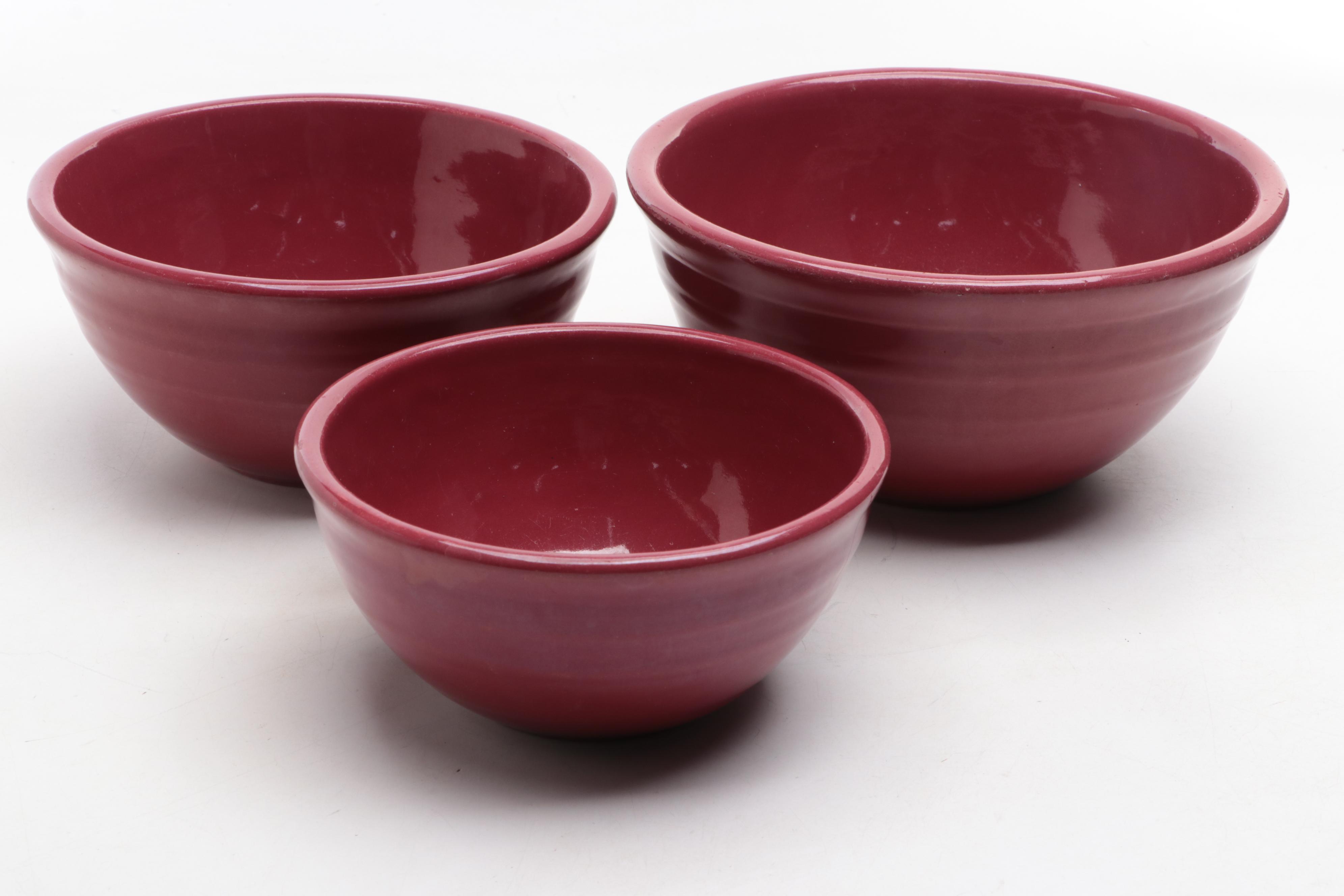 Red Ceramic Mixing Bowls, Bentwood and Wire Grain Sifter and Rolling