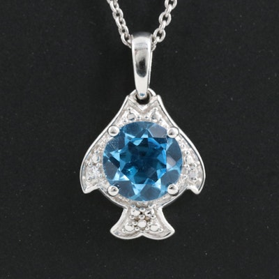 Sterling Topaz and Cubic Zirconia Fish Pendant Necklace