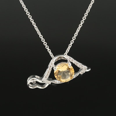 Sterling Citrine and White Sapphire Turtle Pendant Necklace