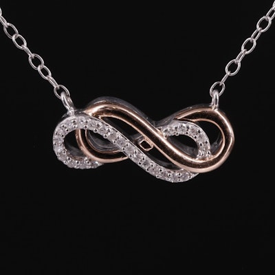 Sterling Diamond Double Infinity Necklace with 14K Accent