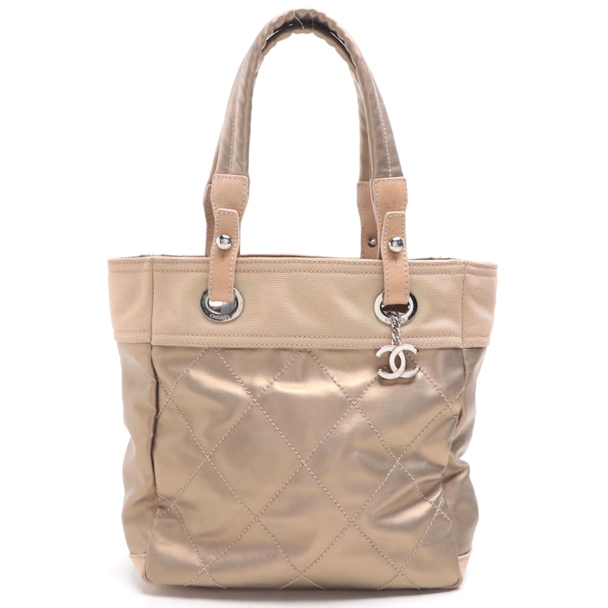 Chanel Paris Biarritz Tote Bag in Metallic Quilted Coated Canvas