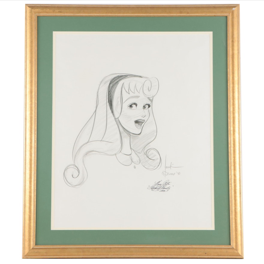 Graphite Drawing of Briar Rose of Disney's "Sleeping Beauty," 1990
