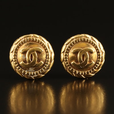 Chanel CC Logo Button Earrings
