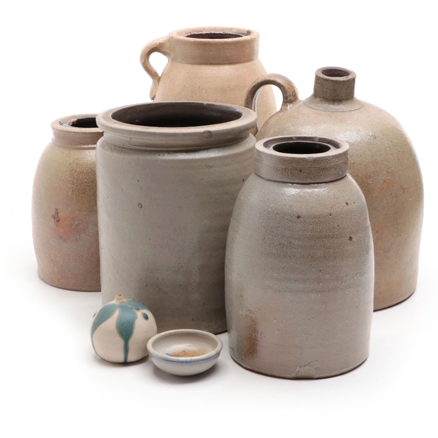 Stoneware Crocks and Jugs with Ceramic Bud Vase and Bowl