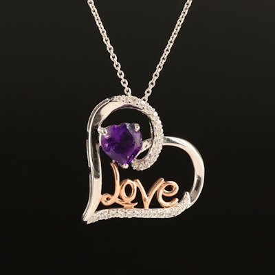 Sterling Amethyst and Sapphire "Love" Heart Necklace