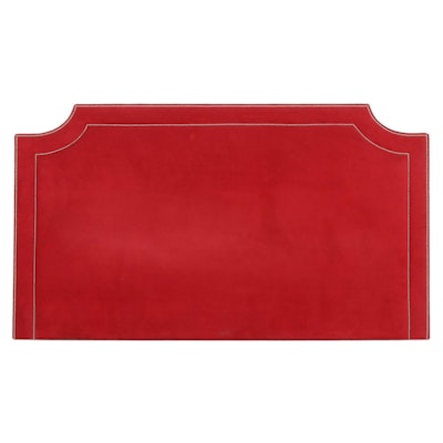 Silver-Tacked and Red Suede Upholstered King Size Headboard