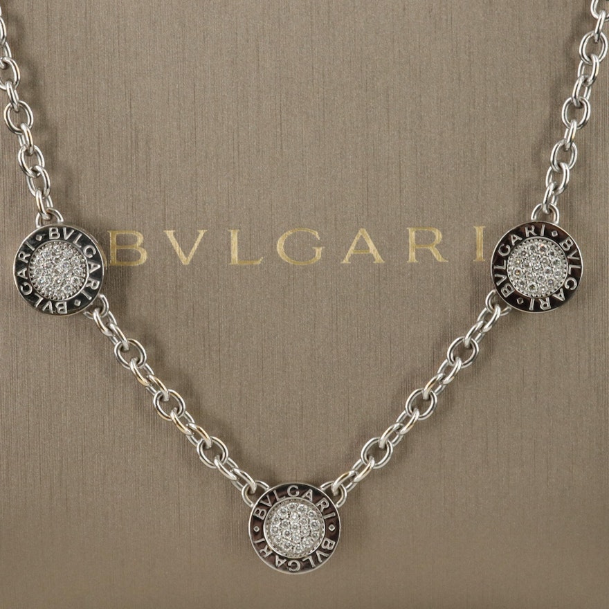 BVLGARI 18K Diamond and Black Onyx Reversible Station Necklace